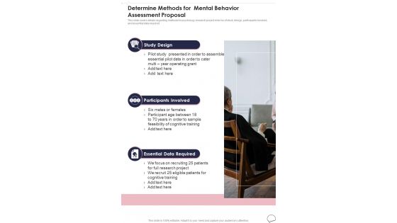 Determine Methods For Mental Behavior Assessment Proposal One Pager Sample Example Document