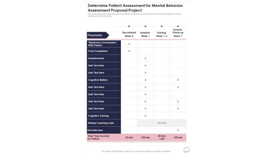 Determine Patient Assessment For Mental Behavior Assessment One Pager Sample Example Document