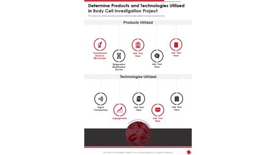 Determine Products And Technologies Utilized In Body Investigation One Pager Sample Example Document