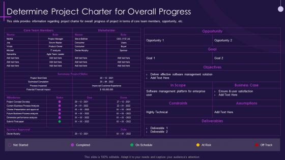 Determine project charter for overall progress core pmp components in it projects it