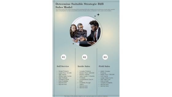Determine Suitable Strategic B2B Sales Model One Pager Sample Example Document