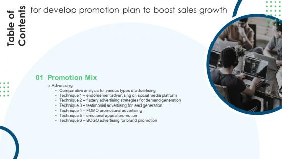 Develop Promotion Plan To Boost Sales Growth For Table Of Contents