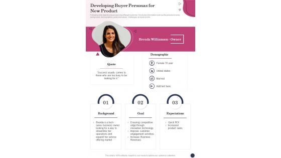 Developing Buyer Personas For New Product One Pager Sample Example Document