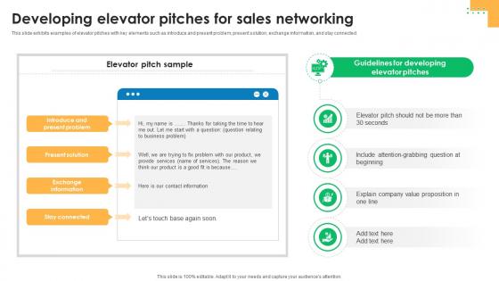 Developing Elevator Pitches Effective Sales Networking Strategy To Boost Revenue SA SS
