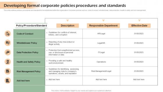 Developing Formal Corporate Policies Developing Shareholder Trust With Efficient Strategy SS V