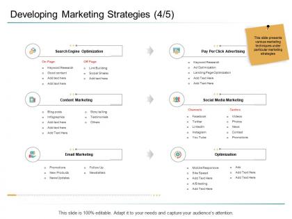 Developing marketing strategies infographics organizational management ppt style