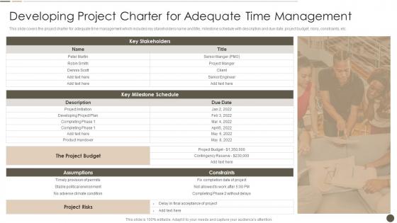 Developing Project Charter For Adequate Time Management Strategy To Ensure Project Success
