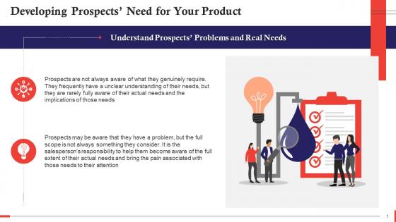 Developing Sales Prospects Need For Product By Understanding Problems Training Ppt