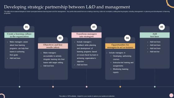 Developing Strategic Partnership Between L And D Management Training And Development Program To Efficiency