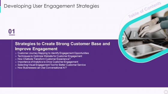Developing User Engagement Strategies Table Of Contents Ppt Show Graphics Example
