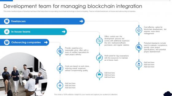 Development Team For Managing Blockchain Integration Complete Guide To Blockchain In Cloud BCT SS V