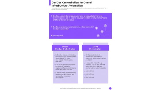 Devops Orchestration For Overall Infrastructure Automation One Pager Sample Example Document