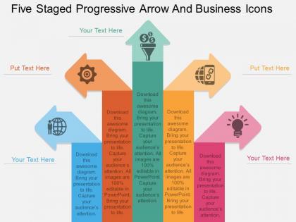 Dg five staged progressive arrow and business icons flat powerpoint design