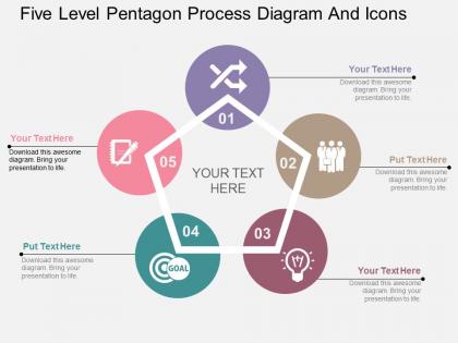 Dh five level pentagon process diagram and icons flat powerpoint design