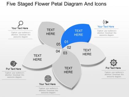 Di five staged flower petal diagram and icons powerpoint template