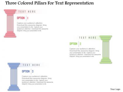 Di three colored pillars for text representation powerpoint template