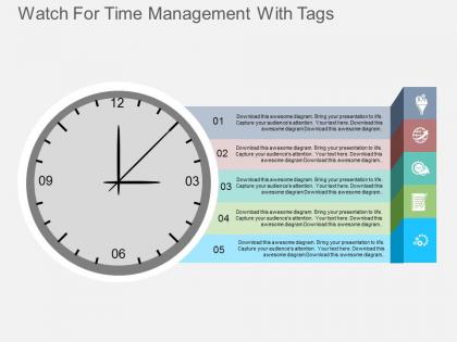 Di watch for time management with tags flat powerpoint design