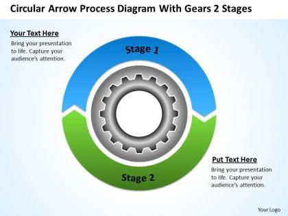 Diagram business process circular arrow with gears 2 stages powerpoint slides