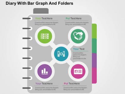 Diary with bar graph and folders flat powerpoint design