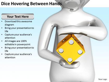 Dice hovering between hands ppt graphics icons powerpoint