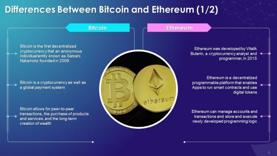 Differences Between Bitcoin And Ethereum Training Ppt
