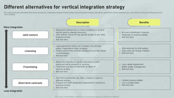 Different Alternatives For Vertical Integration Horizontal And Vertical Integration Strategy SS V