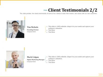 Different aspects of retirement planning client testimonials customers ppt show