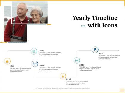Different aspects of retirement planning yearly timeline with icons ppt powerpoint styles portrait