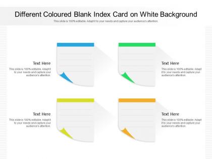 Different coloured blank index card on white background