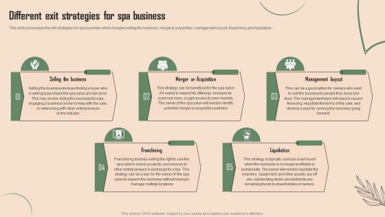 Different Exit Strategies For Spa Business Beauty Spa Business Plan BP SS