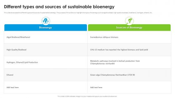 Different Types And Sources Of Sustainable Bioenergy