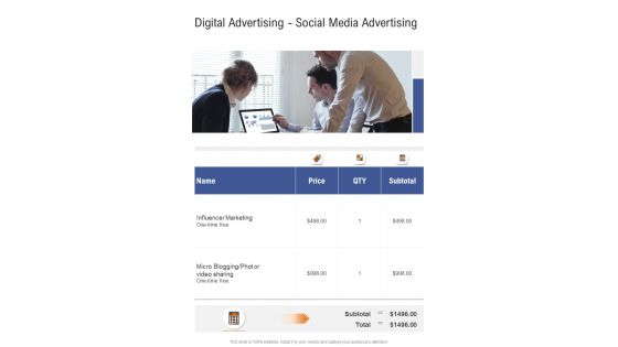 Digital Advertising Social Media Advertising One Pager Sample Example Document
