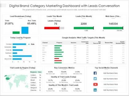 Digital brand category marketing dashboard with leads conversation