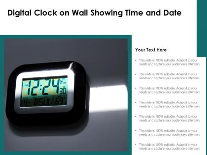 Digital clock on wall showing time and date