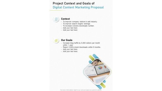 Digital Content Marketing Proposal Of Project Context And Goals One Pager Sample Example Document