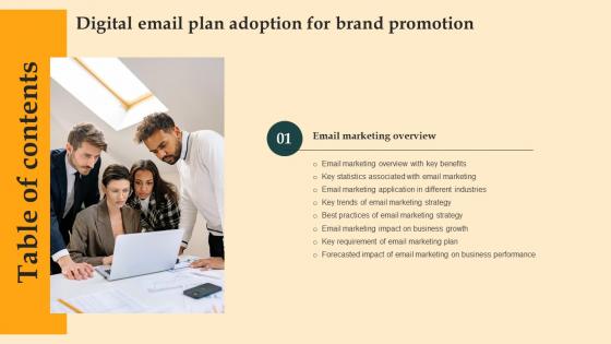 Digital Email Plan Adoption For Brand Promotion Table Of Contents