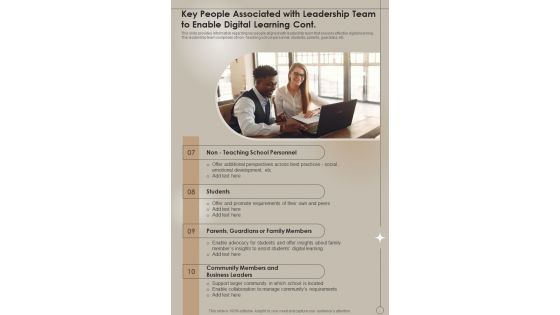 Digital Key People Associated With Leadership Team To Enable Digital Cont One Pager Sample Example Document