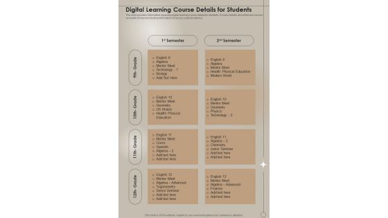 Digital Learning Course Details For Students One Pager Sample Example Document