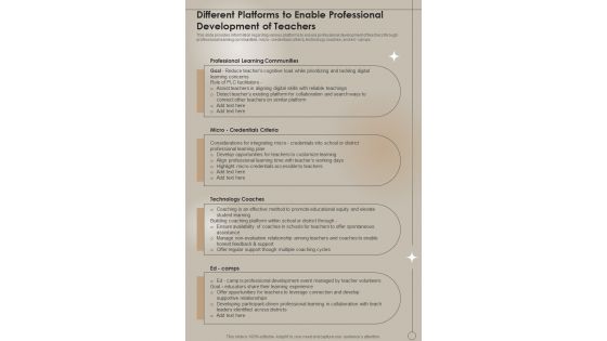 Digital Learning Different Platforms To Enable Professional Development Of One Pager Sample Example Document
