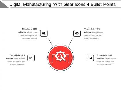 Digital manufacturing with gear icons 4 bullet points