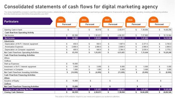 Digital Marketing Business Plan Consolidated Statements Of Cash Flows BP SS