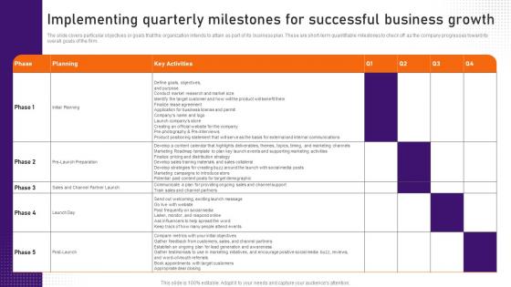 Digital Marketing Business Plan Implementing Quarterly Milestones For Successful BP SS