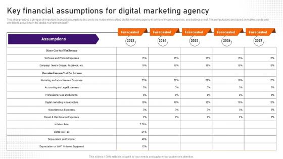 Digital Marketing Business Plan Key Financial Assumptions For Digital Marketing BP SS