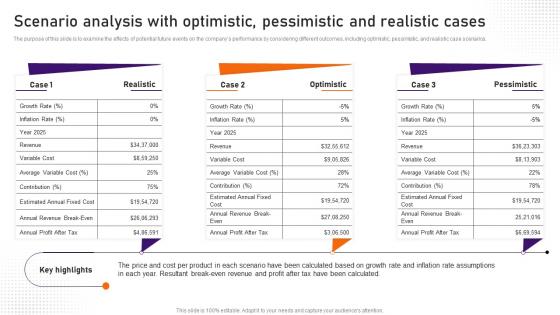Digital Marketing Business Plan Scenario Analysis With Optimistic Pessimistic BP SS