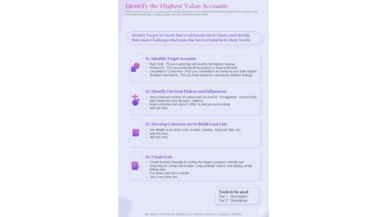 Digital Marketing Identify The Highest Value Accounts One Pager Sample Example Document