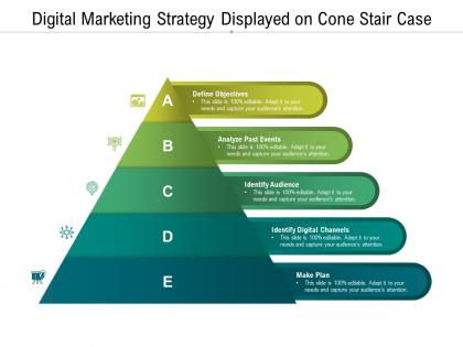 Digital marketing strategy displayed on cone stair case