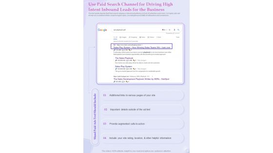 Digital Marketing Use Paid Search Channel Driving High Intent Inbound Leads One Pager Sample Example Document