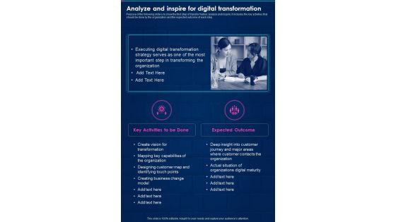 Digital Playbook Analyze And Inspire For Digital One Pager Sample Example Document