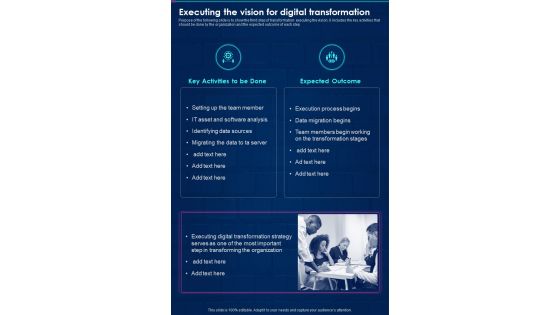 Digital Playbook Executing The Vision For Digital One Pager Sample Example Document