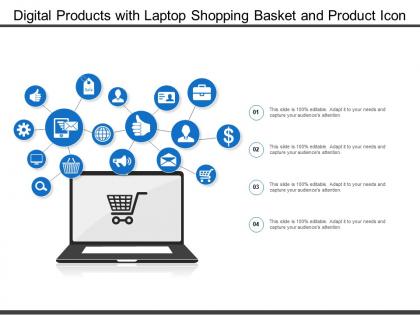 Digital products with laptop shopping basket and product icon